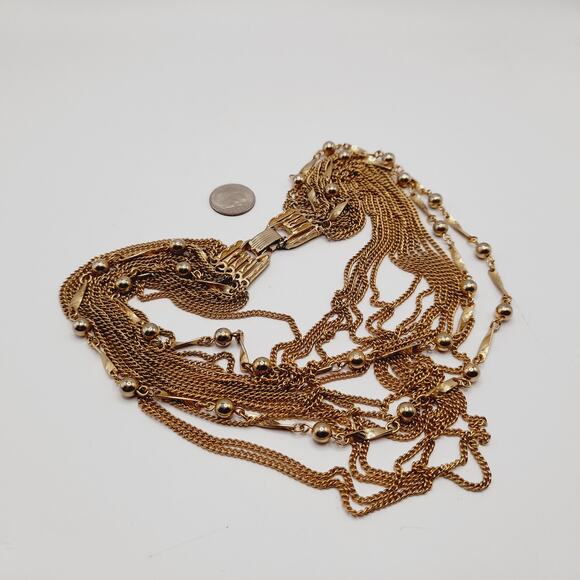 Japan Vintage 14-Strand Gold Tone Layered Necklace 15 Inch Retro - Picture 11 of 11